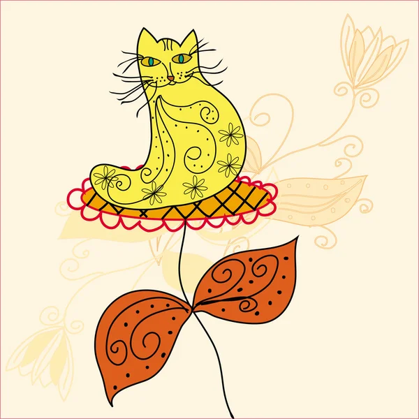 有趣的猫在一朵花 — 图库矢量图片