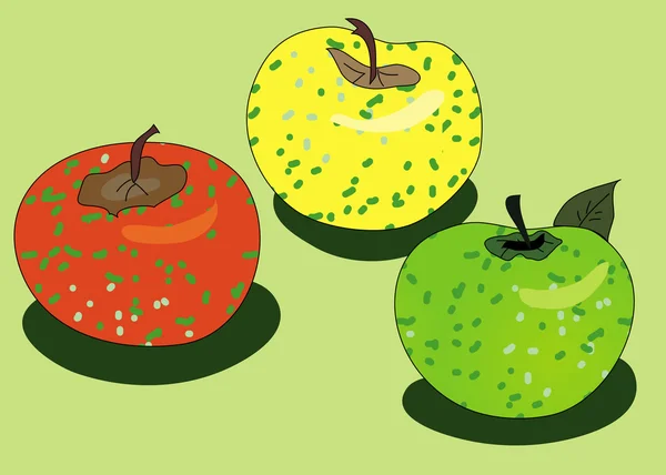 Drei Äpfel gestempelt — Stockvektor