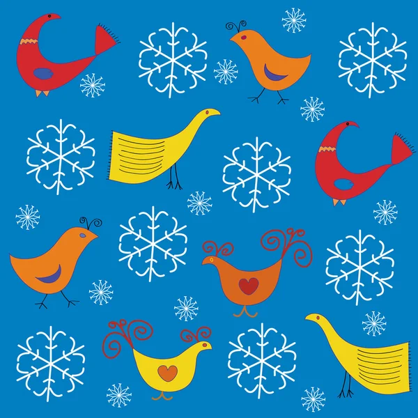 Winter pattern with birds — Stock Vector