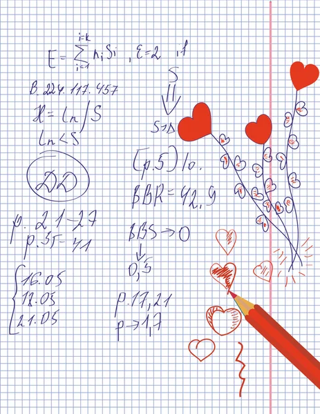 Рисунок сердец в блокноте — стоковый вектор