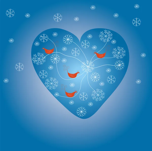 Coeur d'hiver avec flocons de neige — Image vectorielle