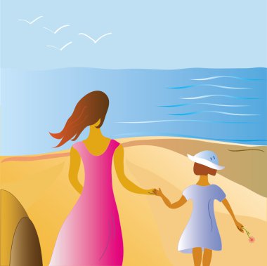 Mother and daugter at the sea clipart