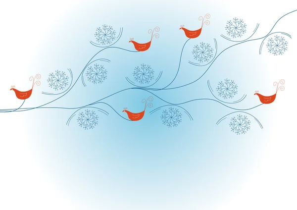 Winter background with birds — Stock Vector
