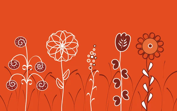 Kırmızı bir arka plan üzerinde büyük çiçekler — Stok Vektör