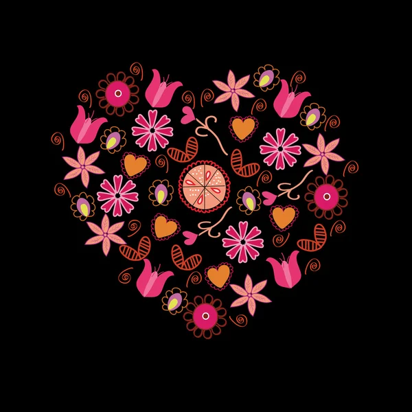 Blomsterhjerte med rosa blomster – stockvektor