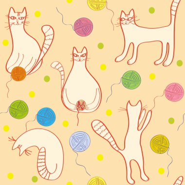 Seamless pattern with funny cats clipart