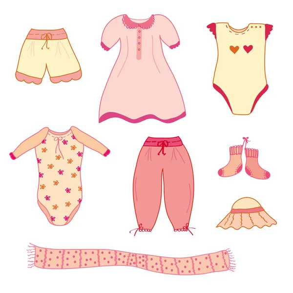 Collection of the baby girl clothes — Stock Vector