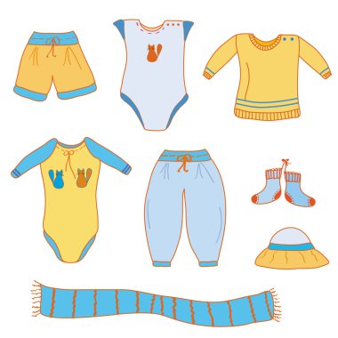 Set of baby boy clothes clipart