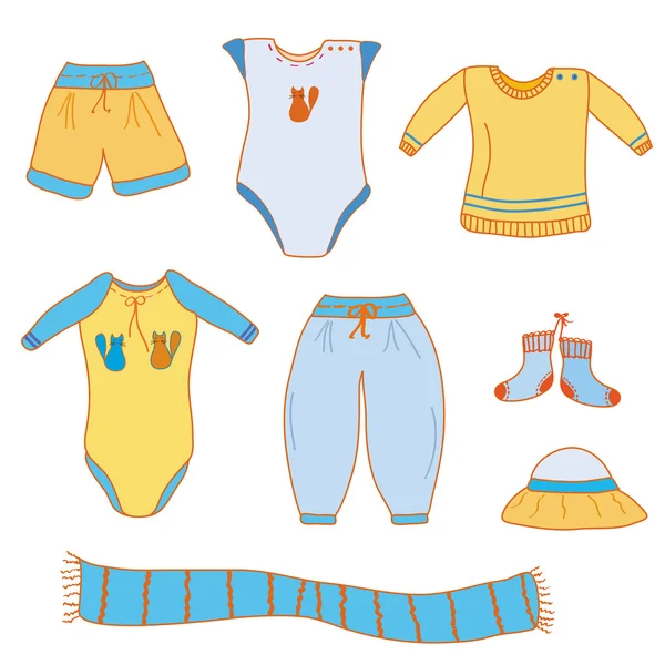 Set of baby boy clothes — Stock Vector