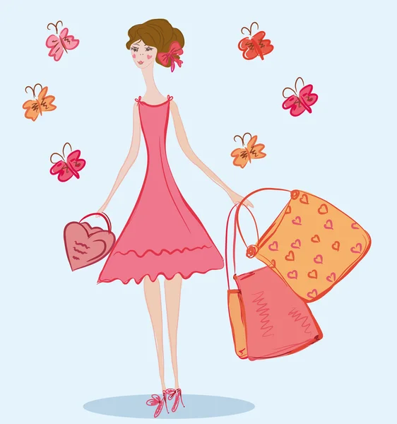 Linda chica con bolsas de compras — Archivo Imágenes Vectoriales