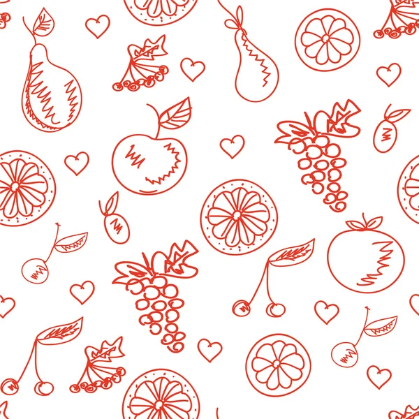 Naadloze patroon met schetsen van vruchten — Stockvector