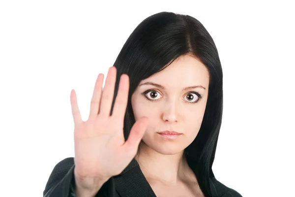 stock image Young businesswoman on white