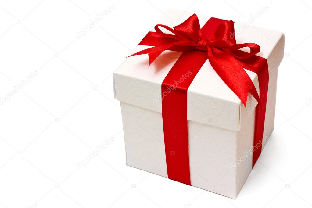 Red gift box isolated over white