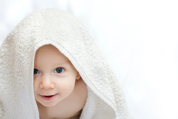 Baby portrait with towel — Stock Photo, Image