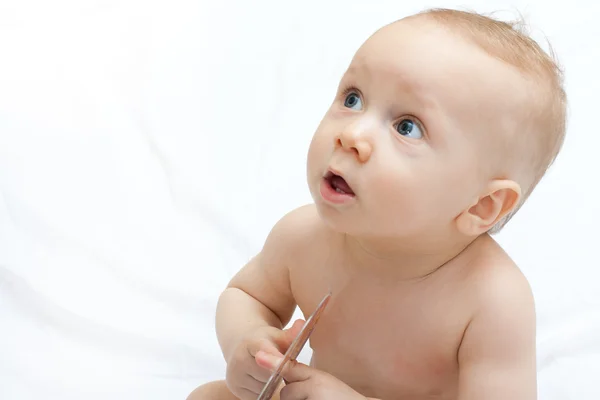 Baby portrét na bílém pozadí — Stock fotografie