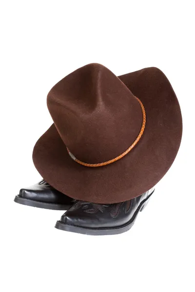 Kovbojský klobouk a boty — Stock fotografie