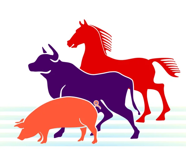 Pferd Schwein, Kuh, — Stock Vector