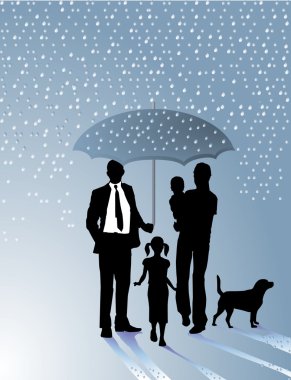 Familie und Regenschirm