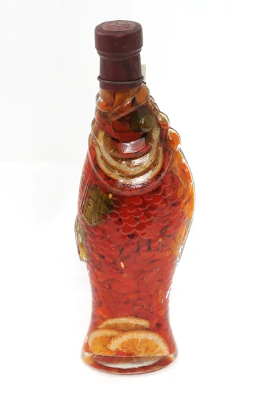 Botella con fruta en escabeche — Foto de Stock