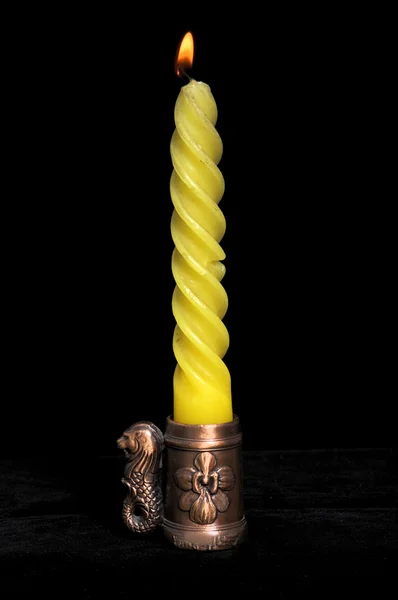 Candlestick decorative with candle — Stock Photo, Image