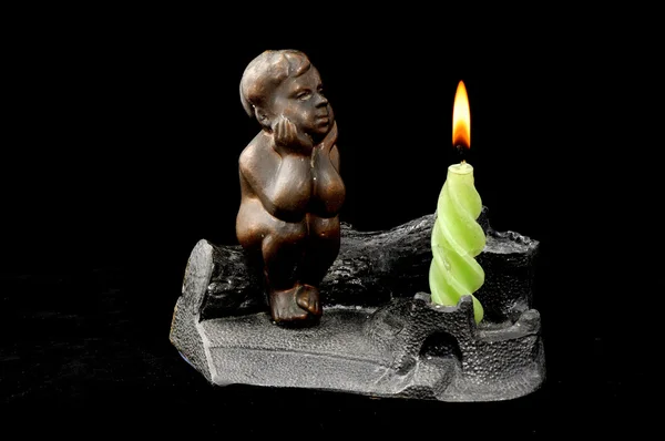 Svícen dekorativní svíčka — Stock fotografie