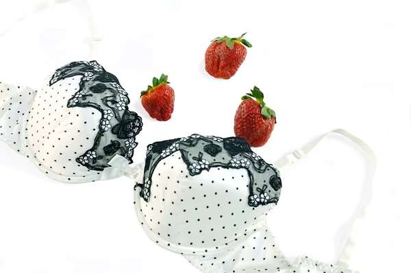 stock image Silk bra and strawberry.