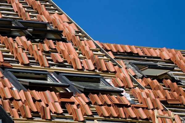 Roof repair or construction work — Zdjęcie stockowe