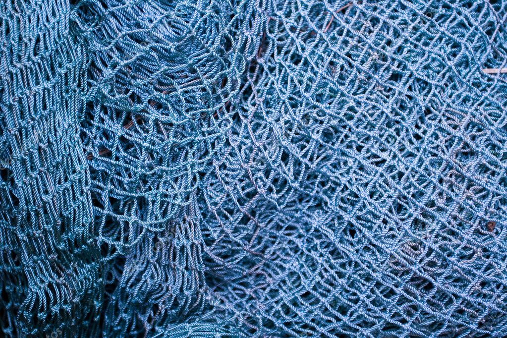 Fishing Net Tangled. Blue Ropes of Fishnet Art Abstraction for