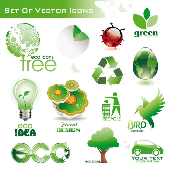 Zöld öko-ikonok gyűjteménye Vektor Grafikák