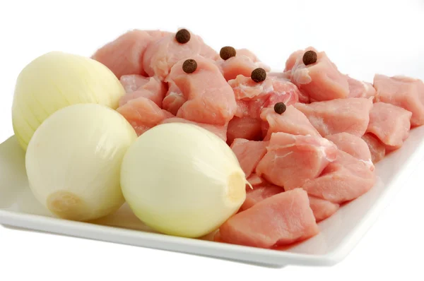 Raw pork meat and onion — Stock Photo, Image