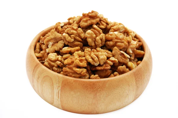 Walnuts in wooden dish — Stock Photo, Image