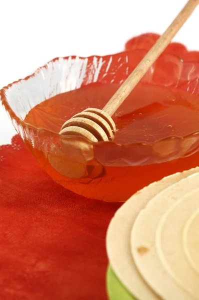 Honey and waffle — Stock Photo, Image
