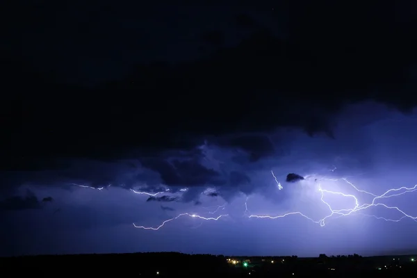 stock image Night lightning flash over village