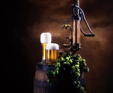 Still-life with beer and barrel clipart