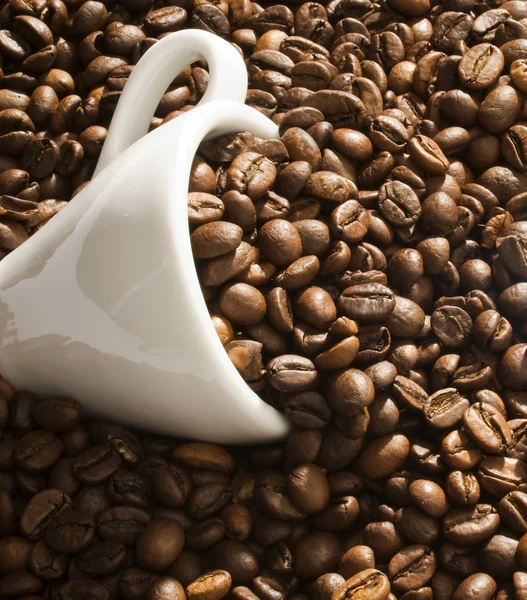 Xícara de café e grãos de café — Fotografia de Stock