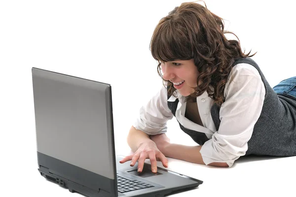 Girl teenager with laptop — Stock Photo, Image