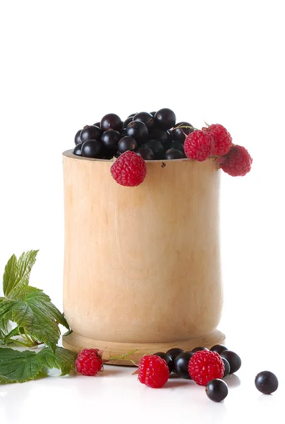 Black currant and raspberries — Stock Photo, Image
