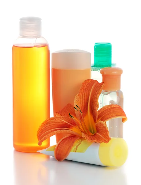 Uppsättning av aprikos kosmetiska behållare — Stockfoto