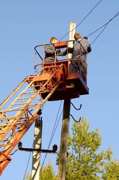 stock image Installation new electric pylon