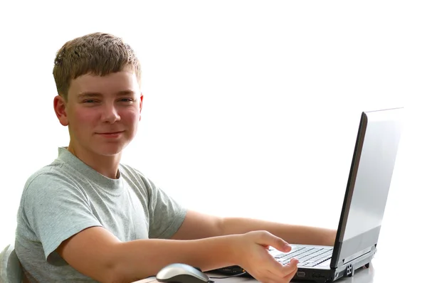 Jongen met laptop — Stockfoto