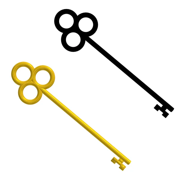 Золотий ключ і чорний силует ключ — стокове фото