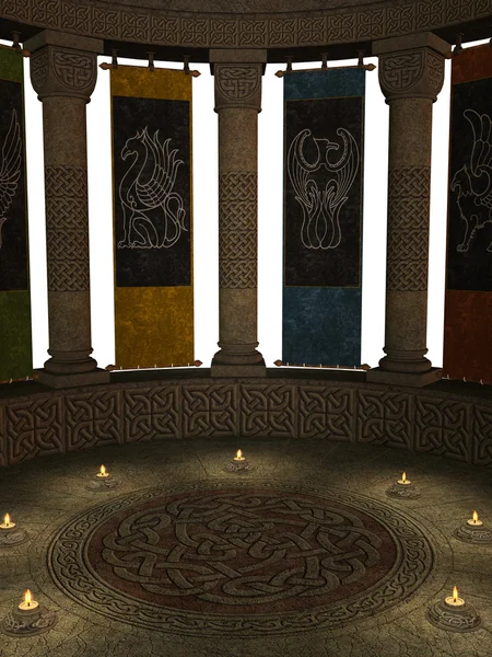 Columns with Banners and Candles — Stock Photo, Image