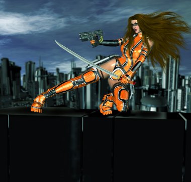 Cyber Action Girl clipart