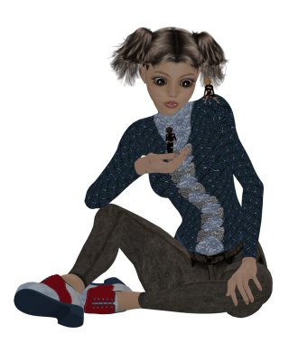 küçük kız oturuyor