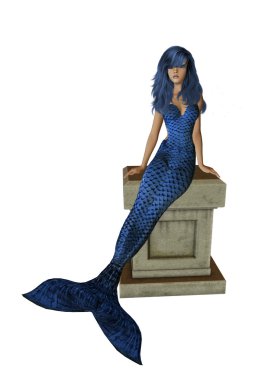 BlueMermaid Sitting On A Pedestal clipart