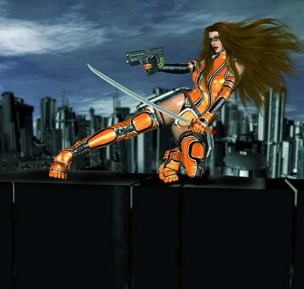 Cyber Action Girl — Stock Photo, Image