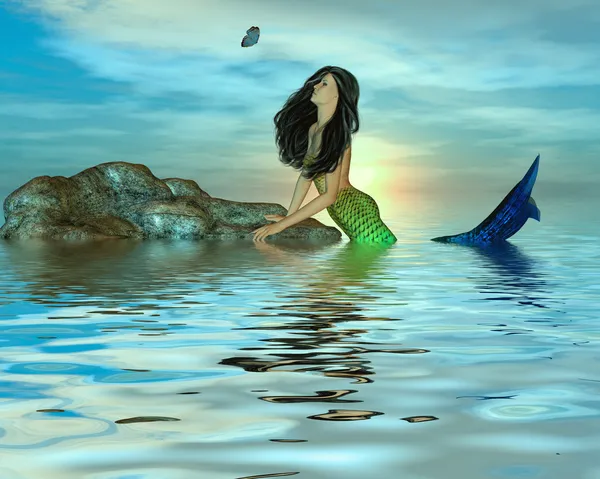 Mermaid And The Butterfly — Stock Photo, Image