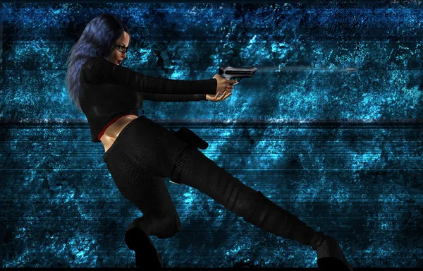 Science-Fiction-Frau mit Waffe — Stockfoto