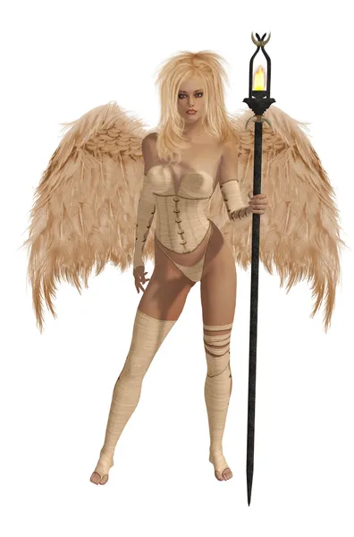 Бежевый Крылатый Ангел с светлыми волосами — стоковое фото