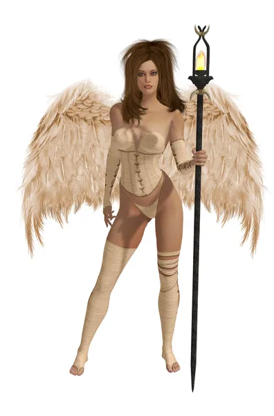 ブルネットの髪とベージュの片翼の天使 — ストック写真